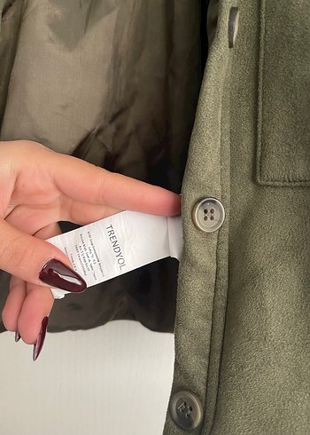 Düğmeli Koyu Yeşil Süet Kadın Ceket - Görsel 4