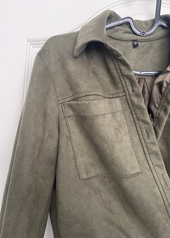 Düğmeli Koyu Yeşil Süet Kadın Ceket - Görsel 3