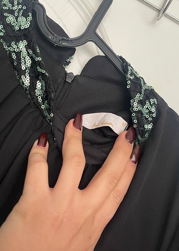 Siyah Yılan Desenli Uzun Kol Abiye Elbise - Görsel 4