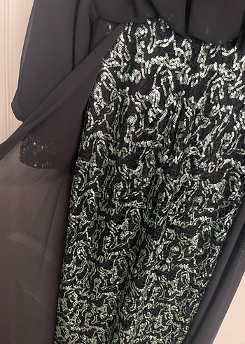 Siyah Yılan Desenli Uzun Kol Abiye Elbise - Görsel 5