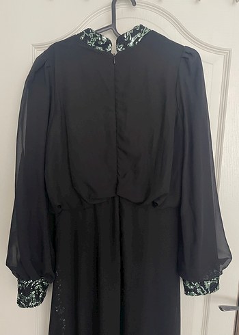 Siyah Yılan Desenli Uzun Kol Abiye Elbise - Görsel 7