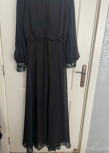 Siyah Yılan Desenli Uzun Kol Abiye Elbise - Görsel 2