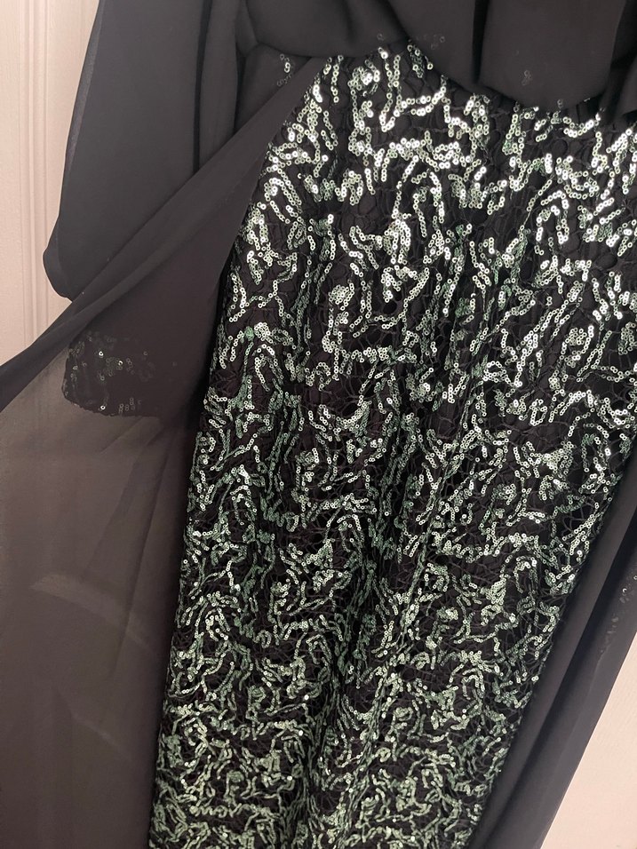 Siyah Yılan Desenli Uzun Kol Abiye Elbise - Görsel 5