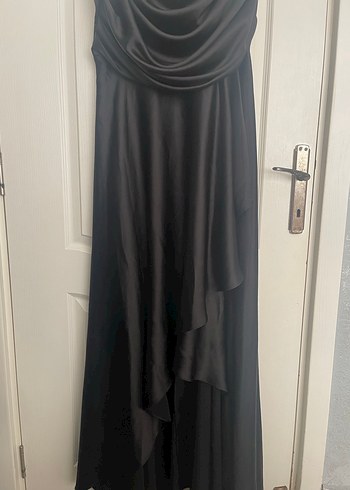 Siyah Drapeli Uzun Kadın Abiye Elbise - Görsel 2