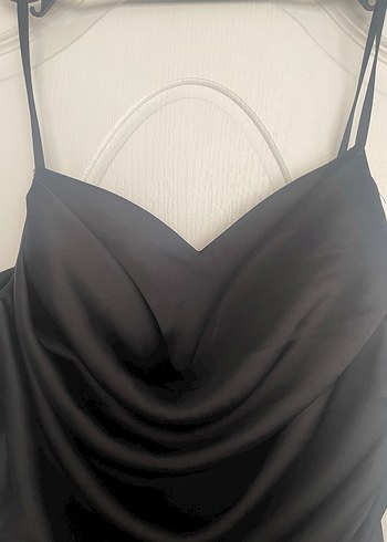 Siyah Drapeli Uzun Kadın Abiye Elbise - Görsel 6