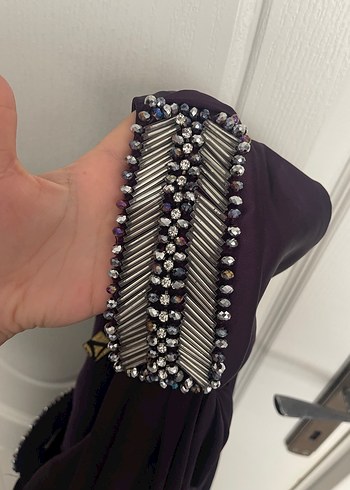 Mor Drapeli Kısa Kollu Midi Elbise - Görsel 4