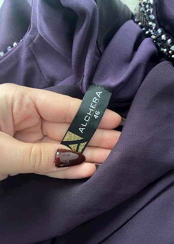 Mor Drapeli Kısa Kollu Midi Elbise - Görsel 5