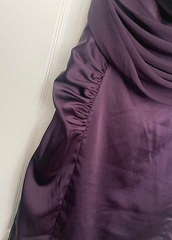 Mor Drapeli Kısa Kollu Midi Elbise - Görsel 6