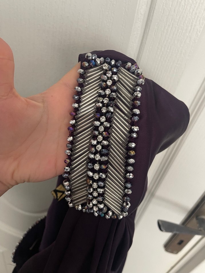 Mor Drapeli Kısa Kollu Midi Elbise - Görsel 4