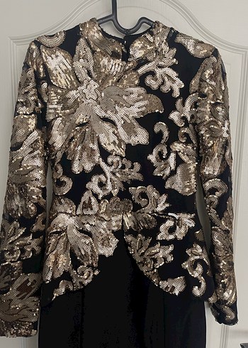 Altın İşlemeli Uzun Kollu Kadın Elbise - Görsel 3