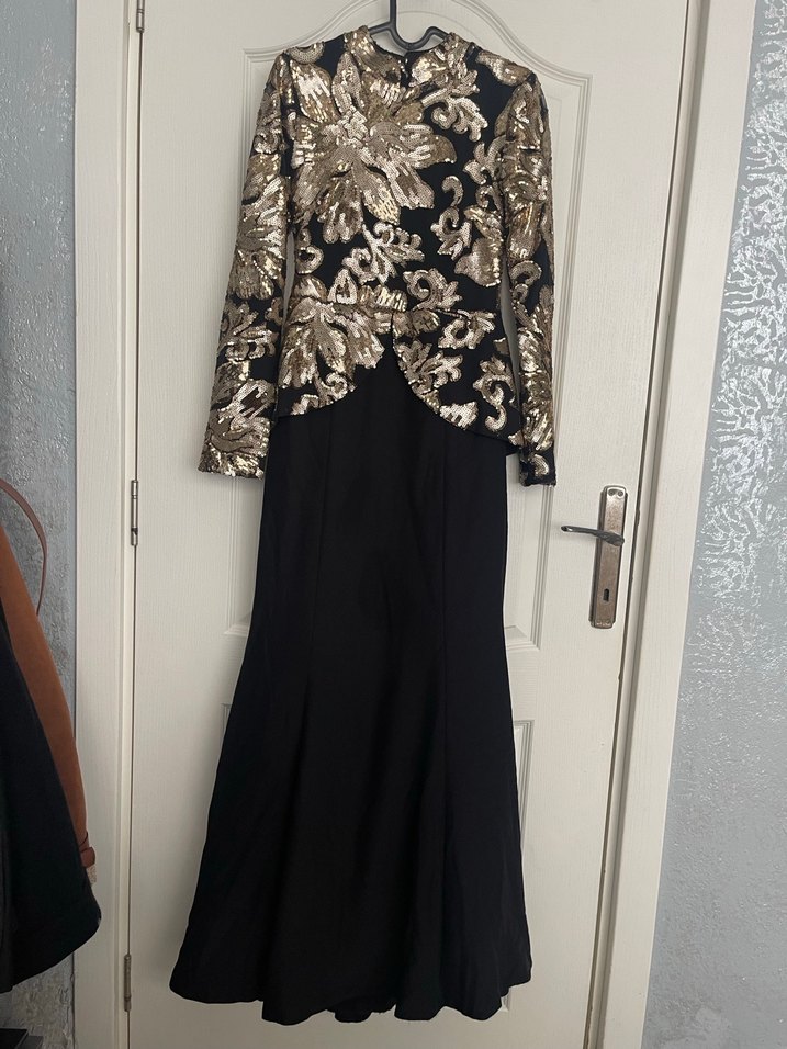 Altın İşlemeli Uzun Kollu Kadın Elbise - Görsel 2