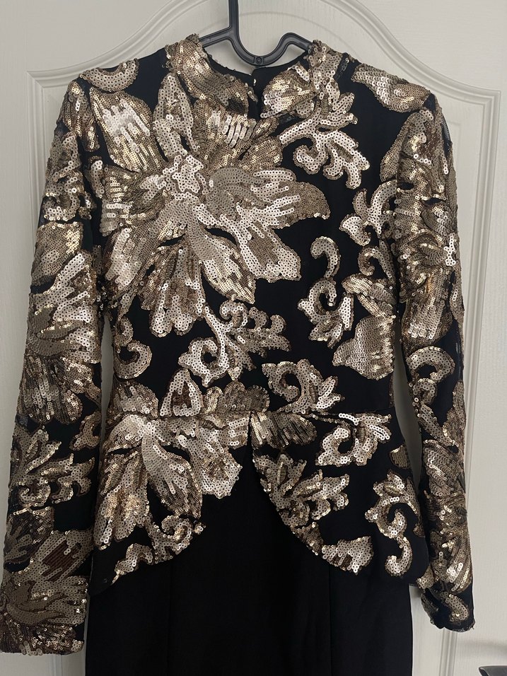 Altın İşlemeli Uzun Kollu Kadın Elbise - Görsel 3