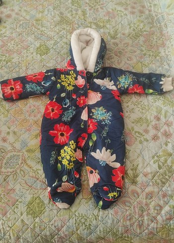 Çiçek Desenli Kürklü Bebek Tulumu 6-9ay - Görsel 2