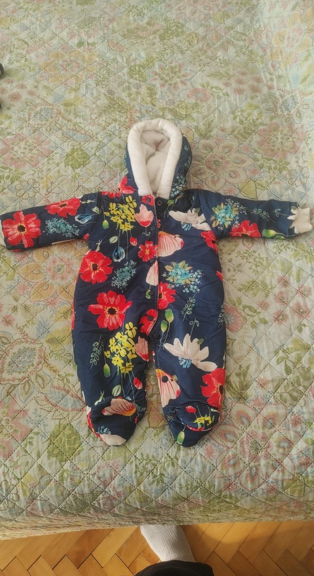 Çiçek Desenli Kürklü Bebek Tulumu 6-9ay - Görsel 2