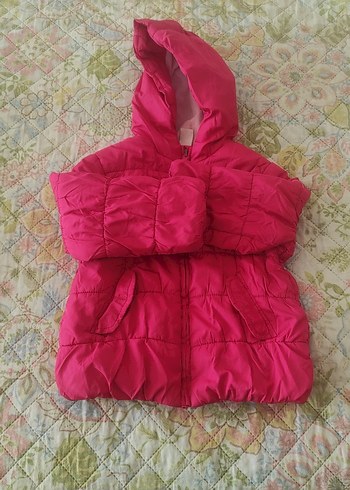 Kız Çocuk Kapüşonlu Pembe Fermuarlı Mont - Görsel 2