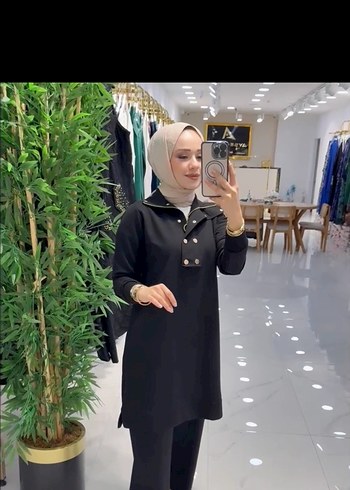Düğmeli Siyah Uzun Kollu Kadın Takım AYŞE AKAY