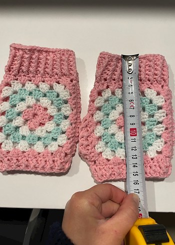 Pembe Örgü Bohem Kadın Eldiveni - Görsel 8