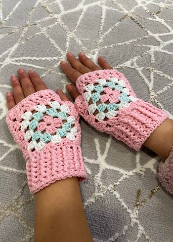 Pembe Örgü Bohem Kadın Eldiveni - Görsel 4