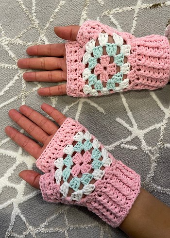 Pembe Örgü Bohem Kadın Eldiveni - Görsel 6
