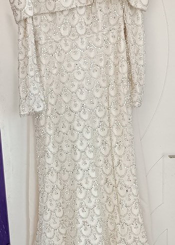 Dantel İşlemeli Beyaz Uzun Kollu Nişan Elbisesi - Görsel 2