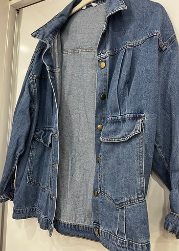 Düğmeli Gri Mavi Kadın Denim Ceket - Görsel 2