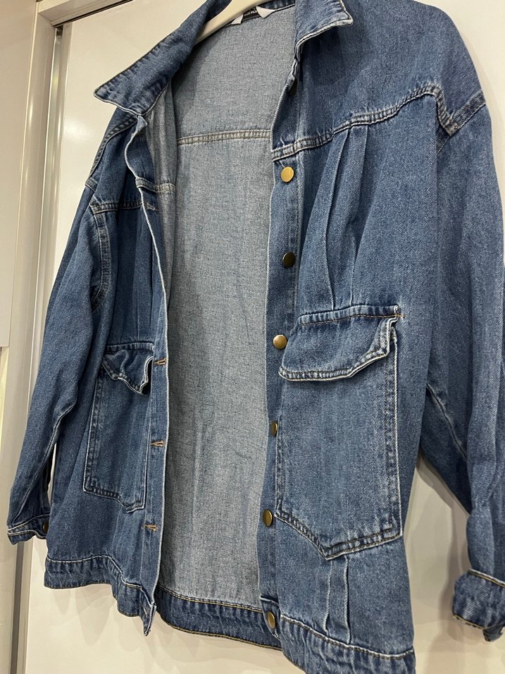 Düğmeli Gri Mavi Kadın Denim Ceket - Görsel 2