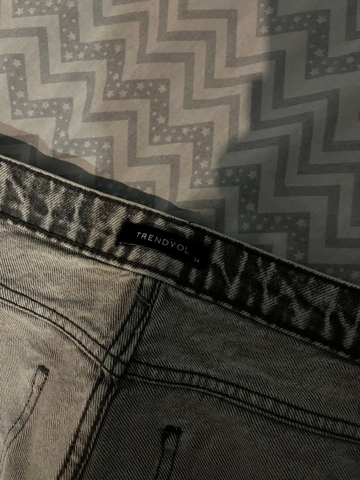 Gri Bağlama Desenli Regular Fit Kadın Kot Pantolon - Görsel 2