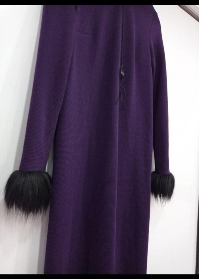 Dar kesim mor tesettür elbise - Görsel 2