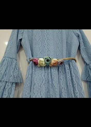 Mavi dantel tesettür elbise - Görsel 3