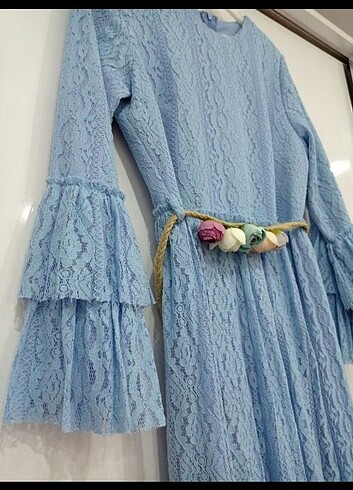 Mavi dantel tesettür elbise - Görsel 4