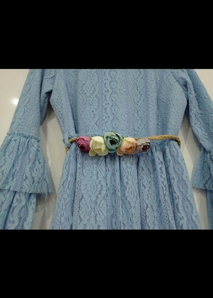 Mavi dantel tesettür elbise - Görsel 3