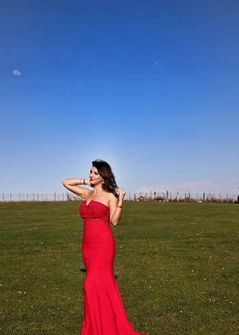 Kırmızı Straplez Uzun Abiye - Görsel 5