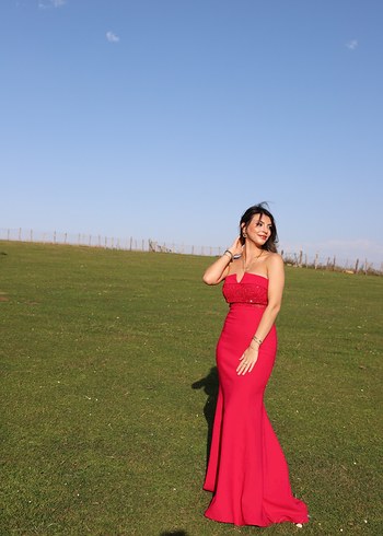 Kırmızı Straplez Uzun Abiye - Görsel 4