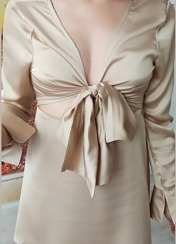 Saten kısa elbise - Görsel 5