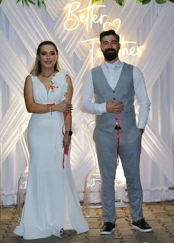 Abiye Kısa Kesim Beyaz A-Line Gelinlik