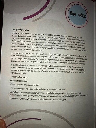  Beden Ankara Yayıncılık LGS İngilizce Soru Bankası