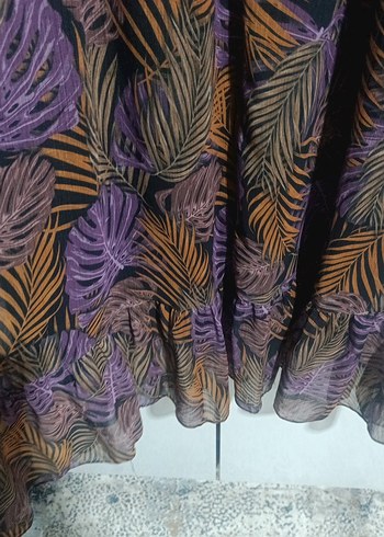 Uzun Mor Bohem Yaprak Desenli Elbise - Görsel 4