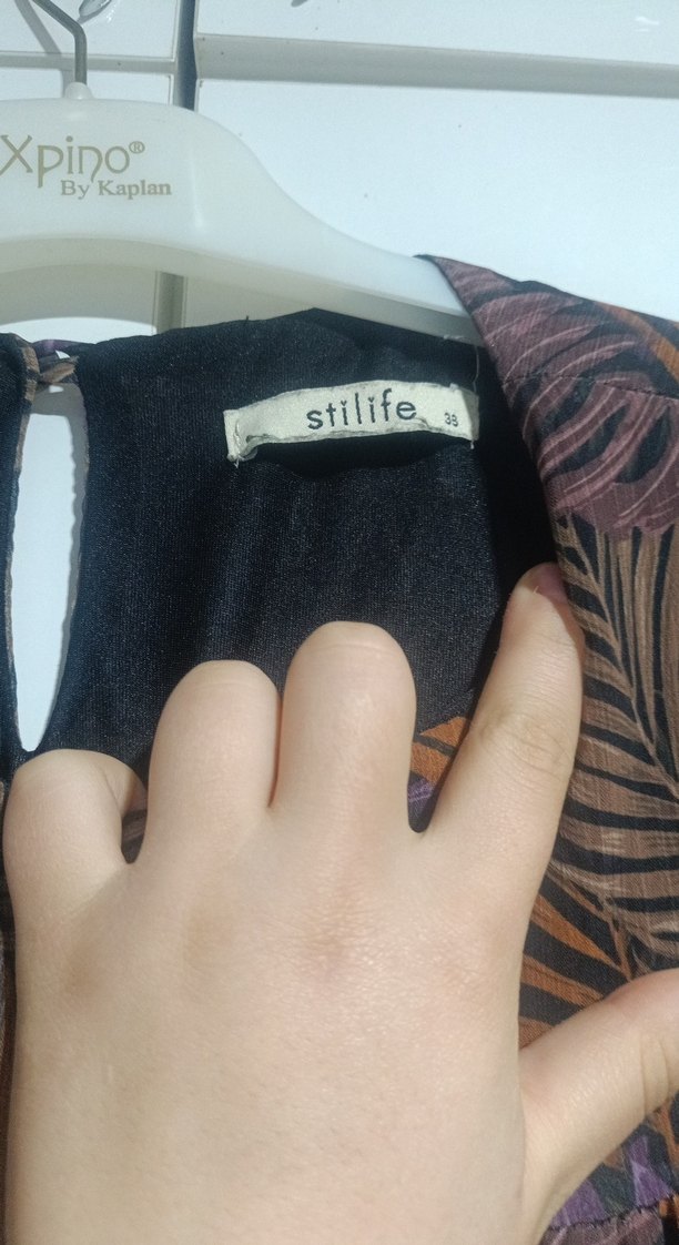 Uzun Mor Bohem Yaprak Desenli Elbise - Görsel 2