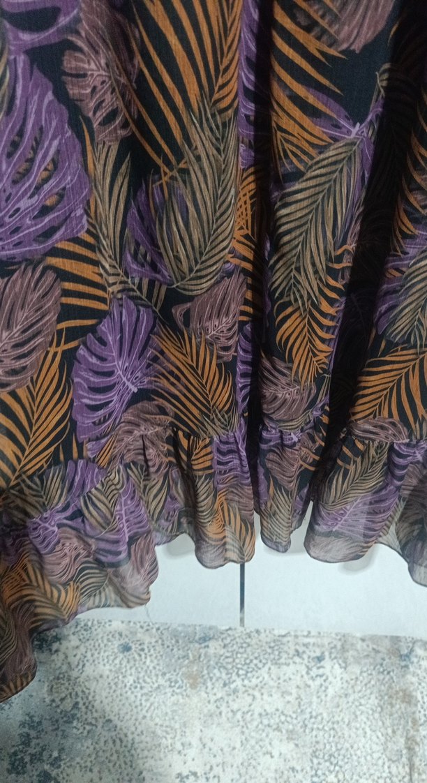 Uzun Mor Bohem Yaprak Desenli Elbise - Görsel 4