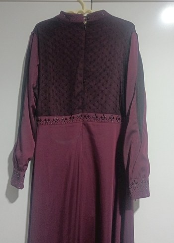 Bordo Nakışlı Uzun Kollu Uzun Elbise - Görsel 4