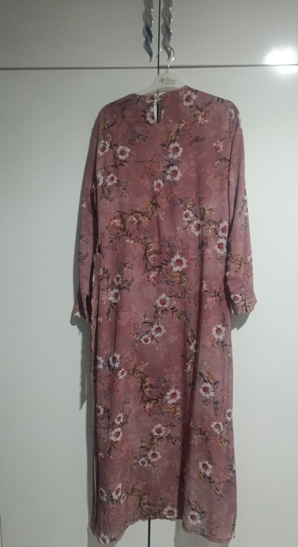 Pembe Çiçek Desenli Uzun Bohem Elbise - Görsel 4