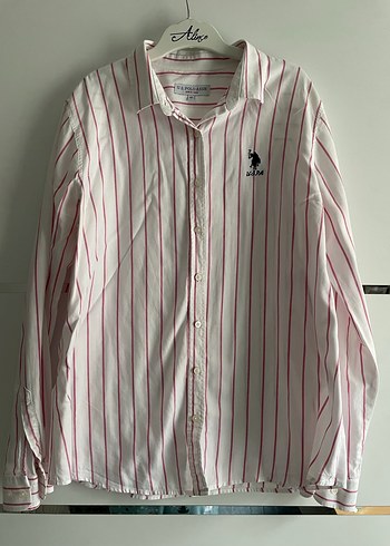U.S Polo Düğmeli Çizgili Beyaz Kadın Gömlek - Görsel 2