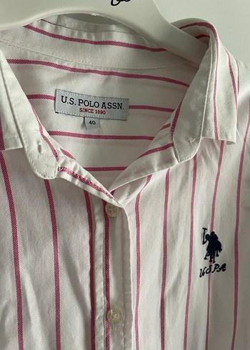 U.S Polo Düğmeli Çizgili Beyaz Kadın Gömlek - Görsel 3
