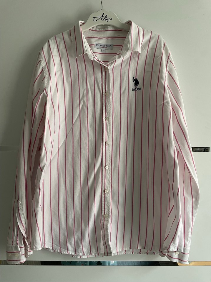 U.S Polo Düğmeli Çizgili Beyaz Kadın Gömlek - Görsel 2