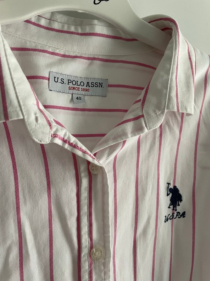 U.S Polo Düğmeli Çizgili Beyaz Kadın Gömlek - Görsel 3