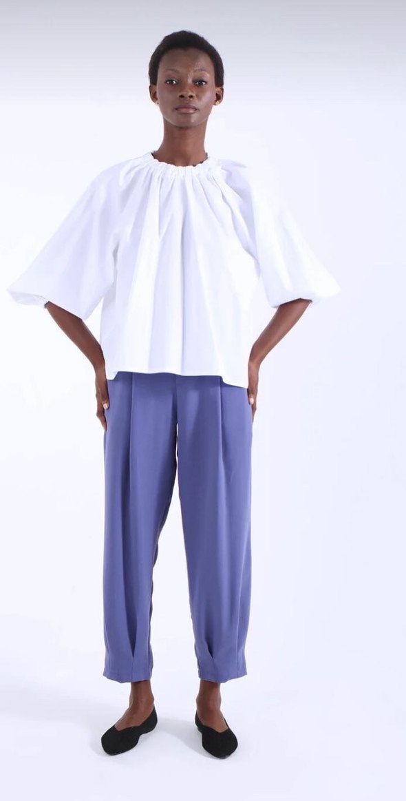 Beyaz Pamuklu Salaş lastikli gömlek bluz - Görsel 3