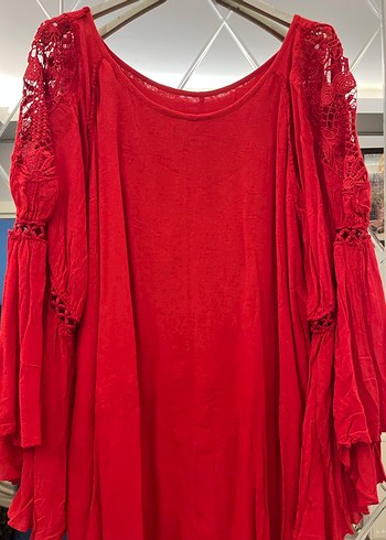 Kırmızı Bohem Nakışlı Uzun Kollu Elbise - Görsel 4