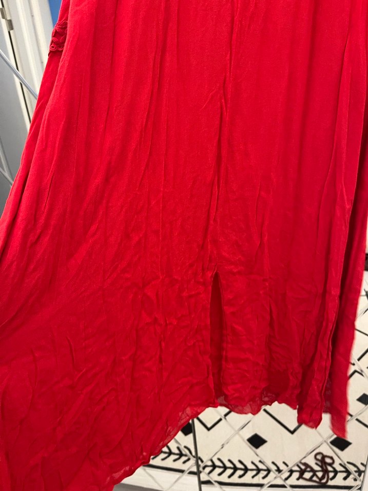 Kırmızı Bohem Nakışlı Uzun Kollu Elbise - Görsel 2