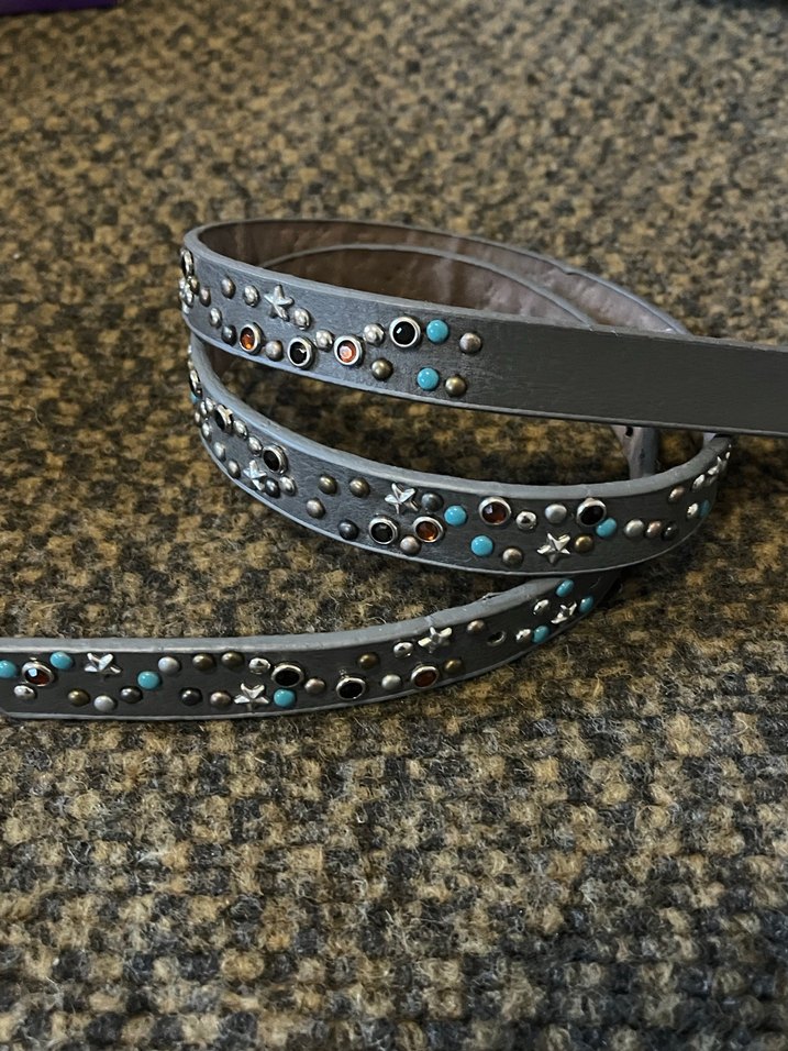 Gri Deri Taşlı Yıldızlı Studded Kemer - Görsel 2