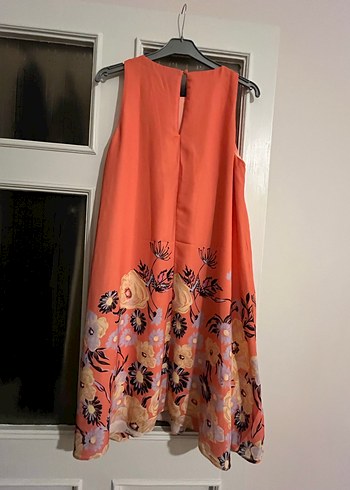 Turuncu Çiçek Desenli Bohem Şifon Elbise - Görsel 2